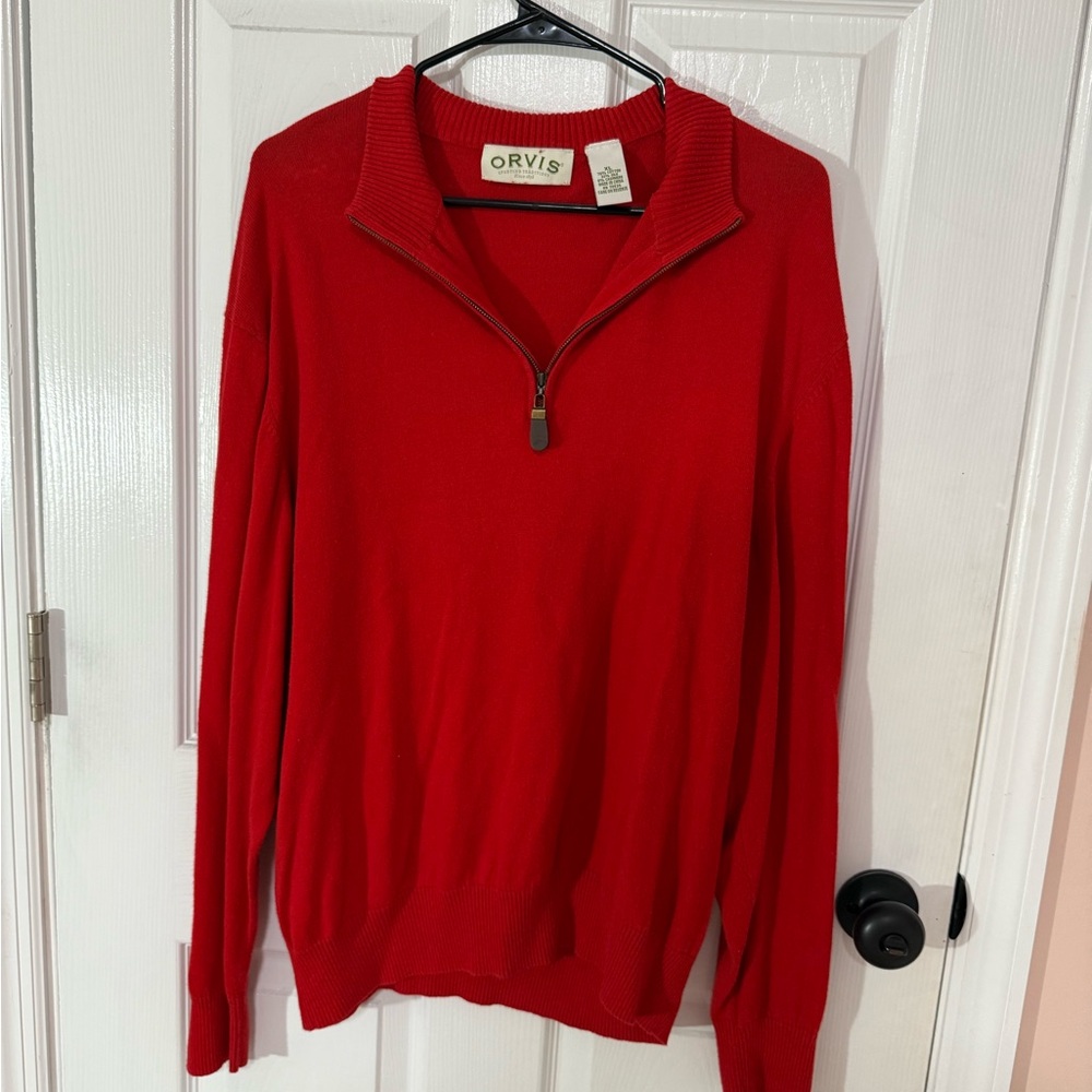 Orvis Red Zip Up Sweater Knit Casual